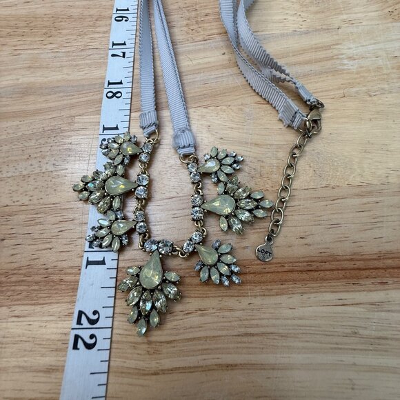 Statement Bib Necklace With Opalescent Teardrop & Clear Rhinestones On Adjustabl - Picture 8 of 10